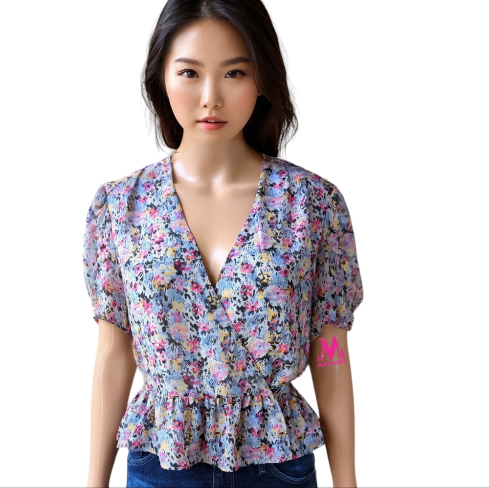 All Saints Floral V-Neck Blouse - Pastel Mix